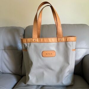 Jon Hart Left Bank Tote Bag Tan Coated Canvas and Leather Book Bag Work Travel
